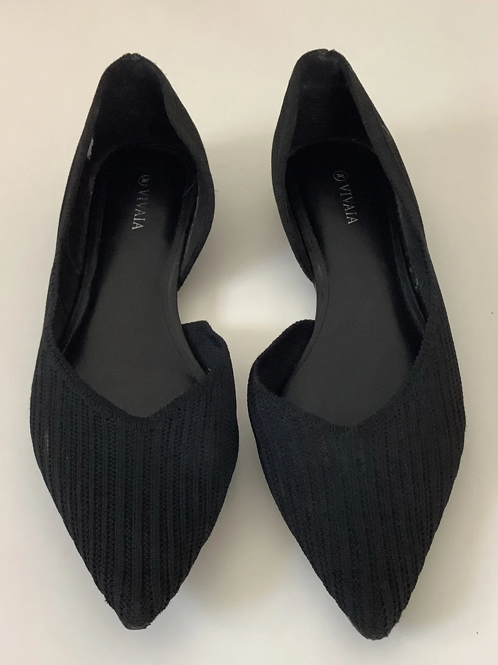 Vivaia Black Pointed Knit d'Orsay Flats